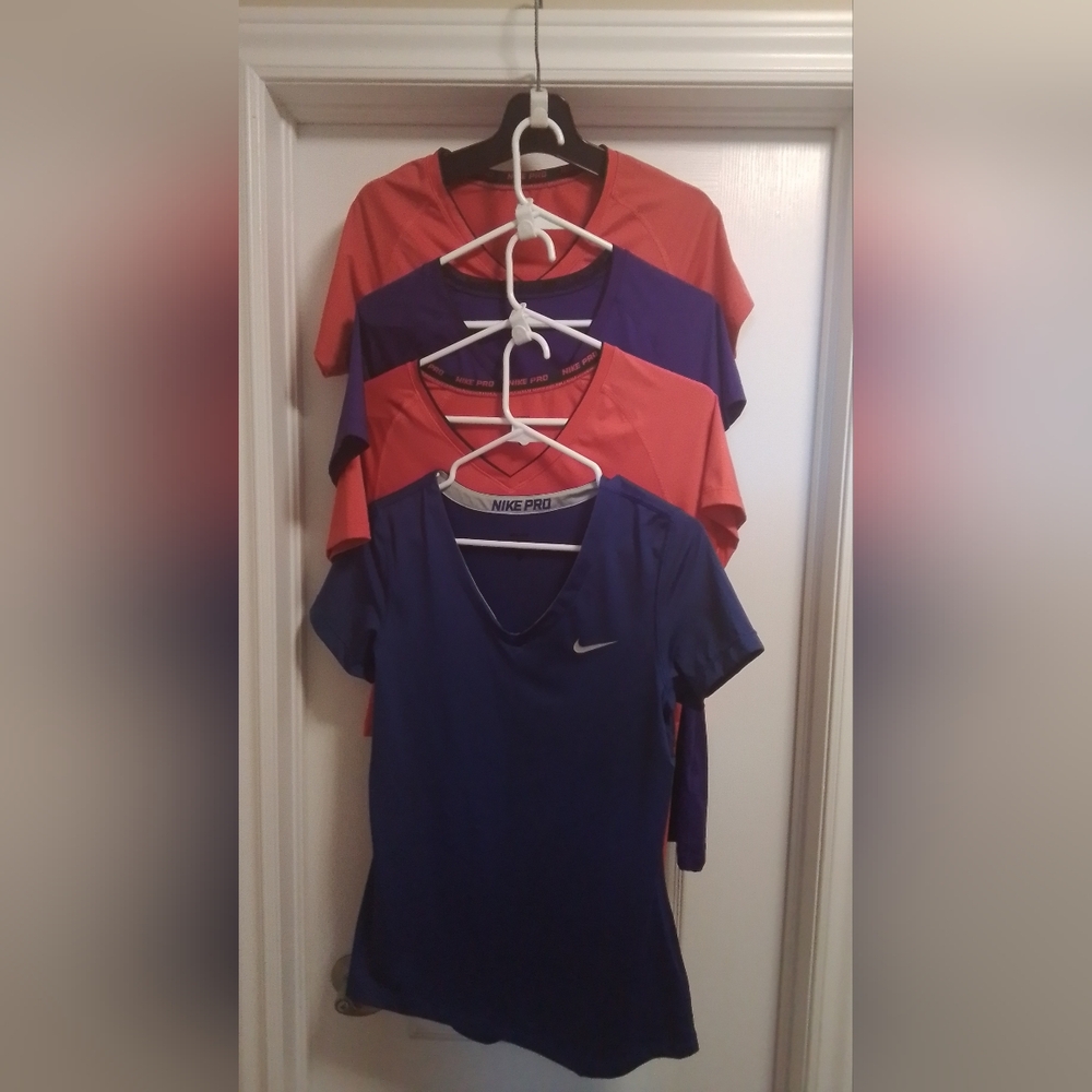 4 Nike Pro Dri-FIT V-Neck Top in Blue and Purple (BUNDLE) 2 RED, 1 BLUE,1 PURPLE